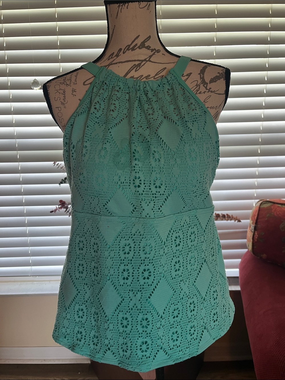 Women’s Crochet Halter Tankini Top - Mint Green